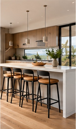 Gourmet kitchen with timber accents and breakfast bar