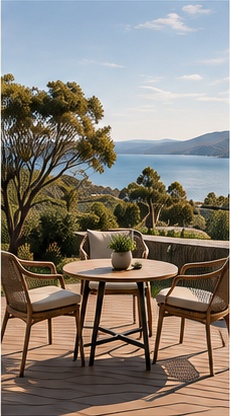 Outdoor deck terrace overlooking Australian scenery