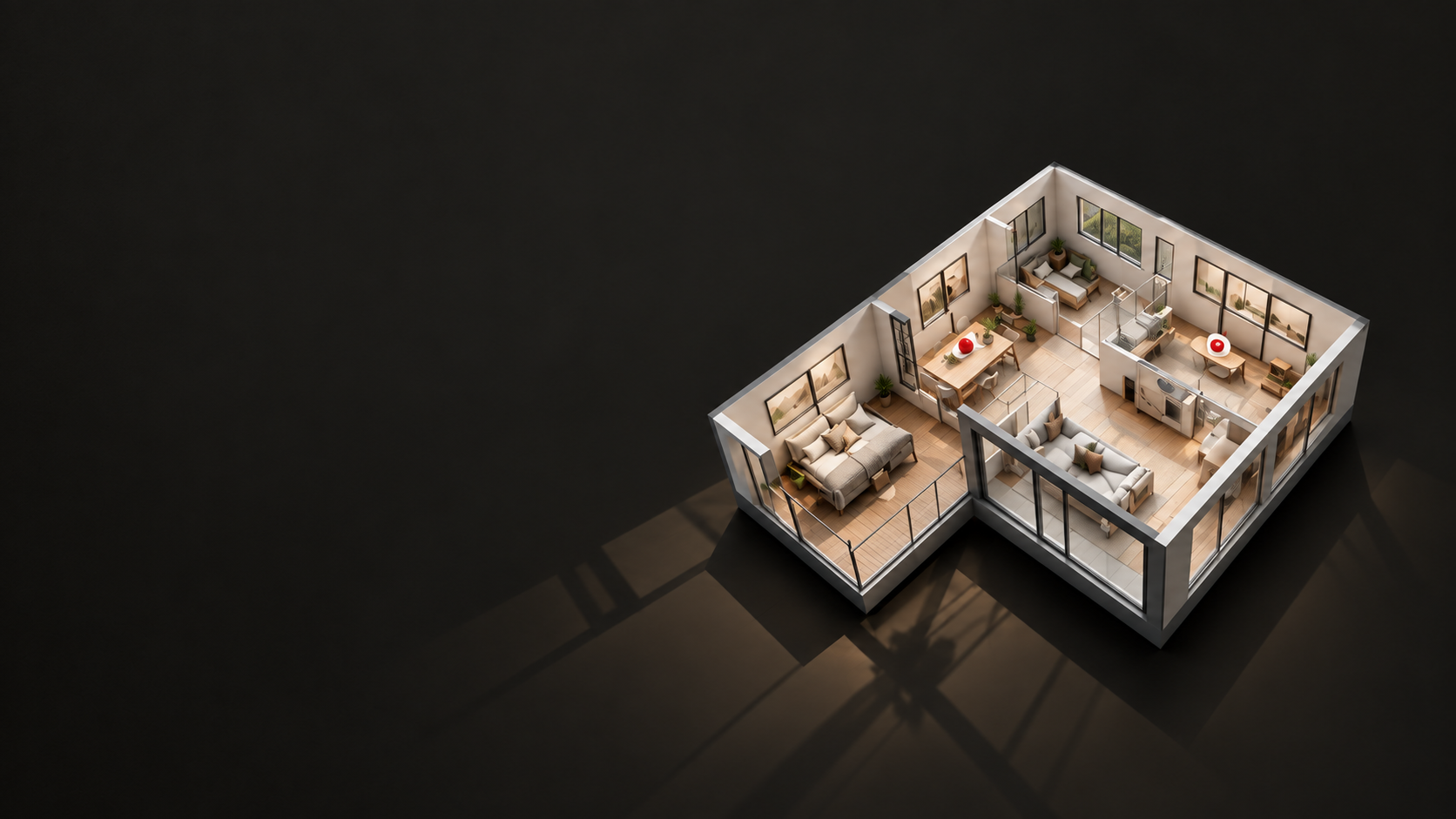 3D isometric architectural floorplan cutaway